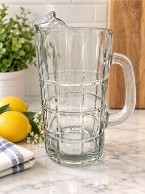 Heavy Clear Glass Paneled Water Pitcher